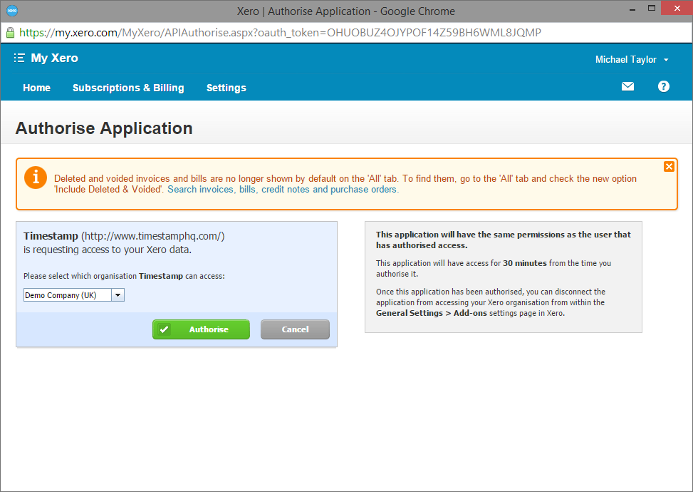 Authorise Xero